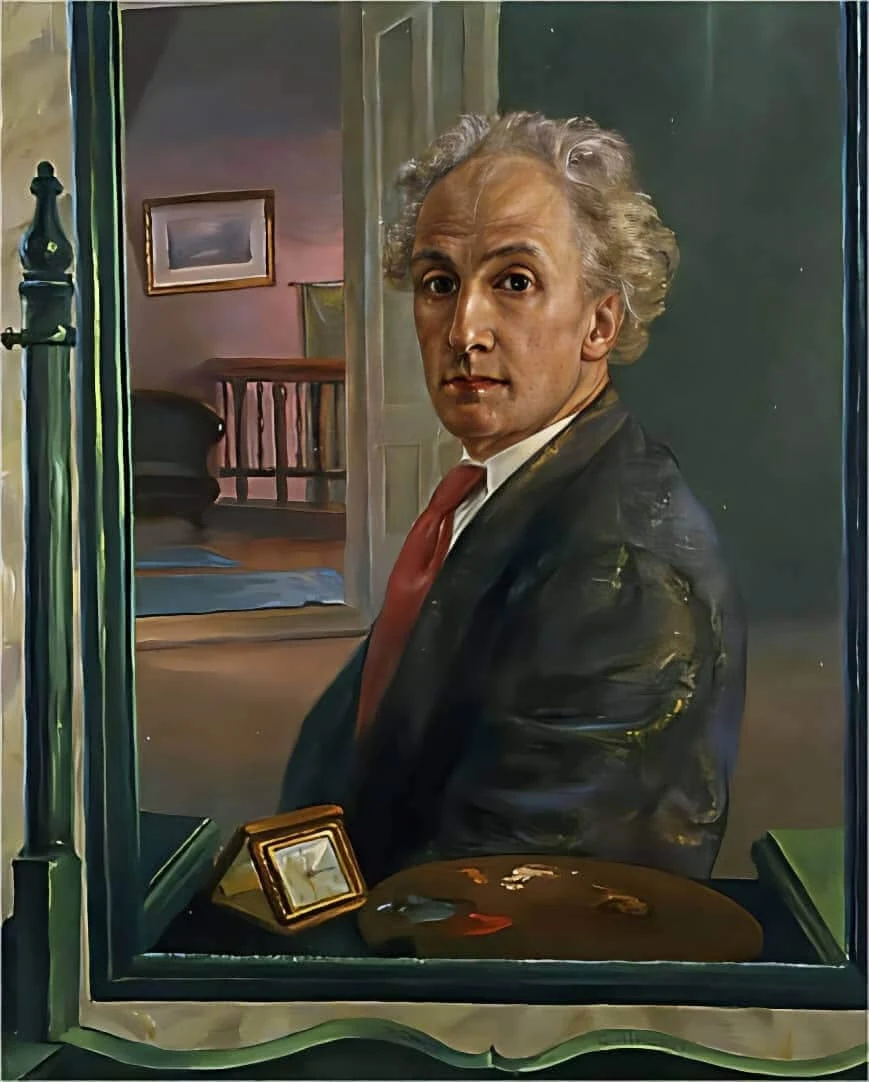Ritratto dipinto di Guido Nincheri nel suo atelier