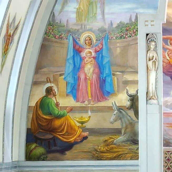 La Nativité peinte à gauche de la voûte